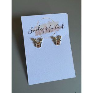 SUNDAYS IN PINK Rudolph Reindeer Stud Earrings NEW